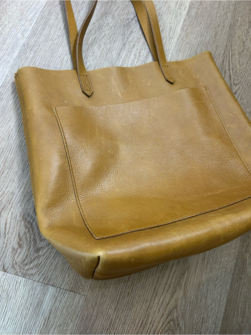 Madewell 100% Leather Tan Transport Tote Bag Front Pocket