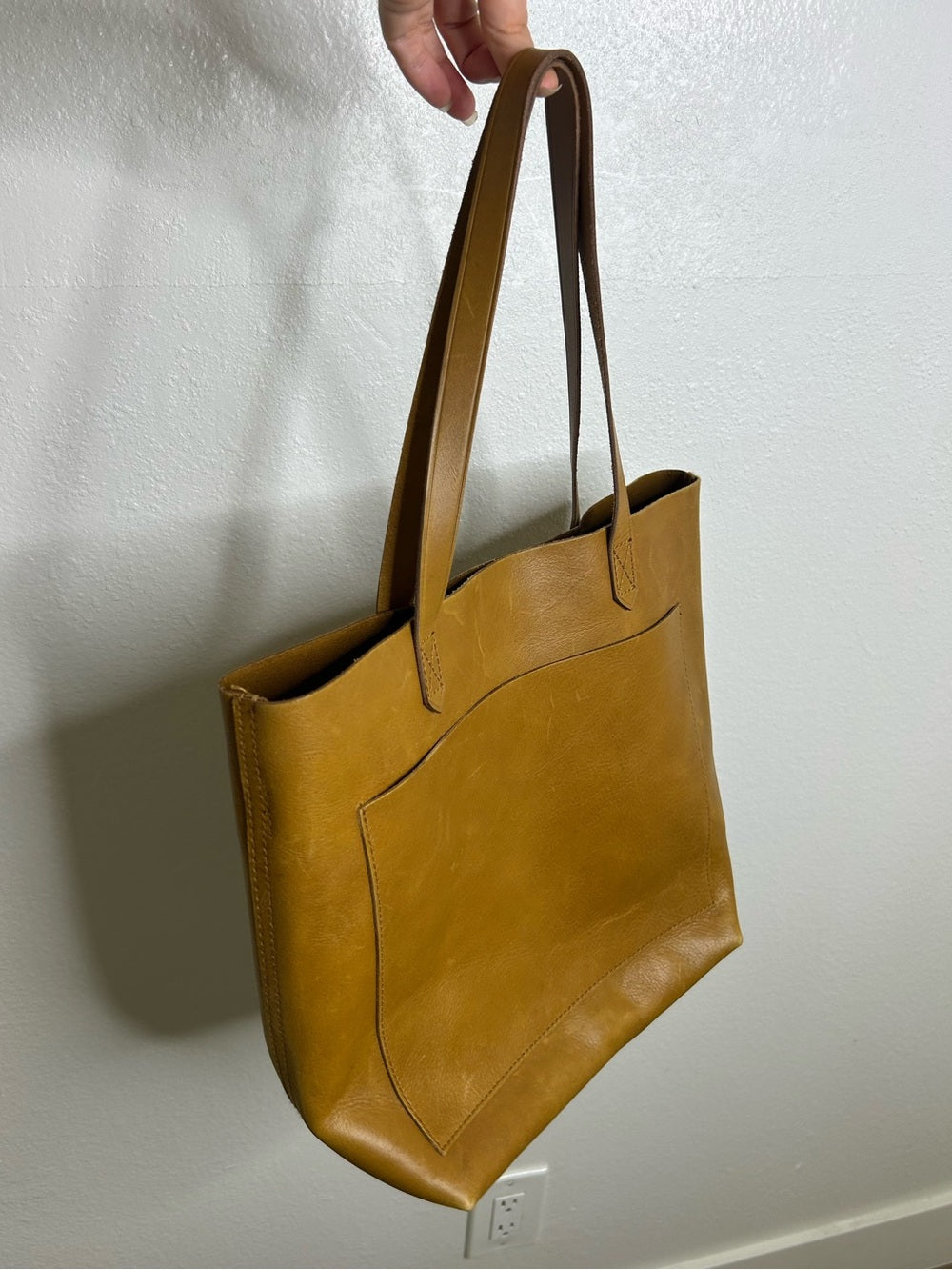 Madewell 100% Leather Tan Transport Tote Bag Front Pocket