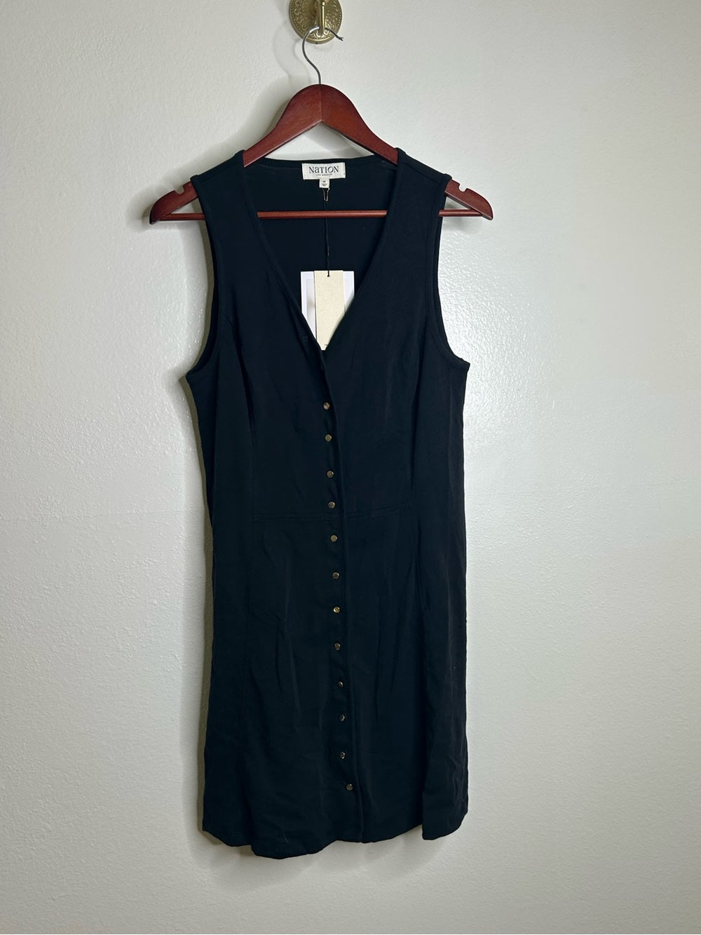 Nation LA 100% Cotton Black Gold Button V - Neck Button Down Mini Dress