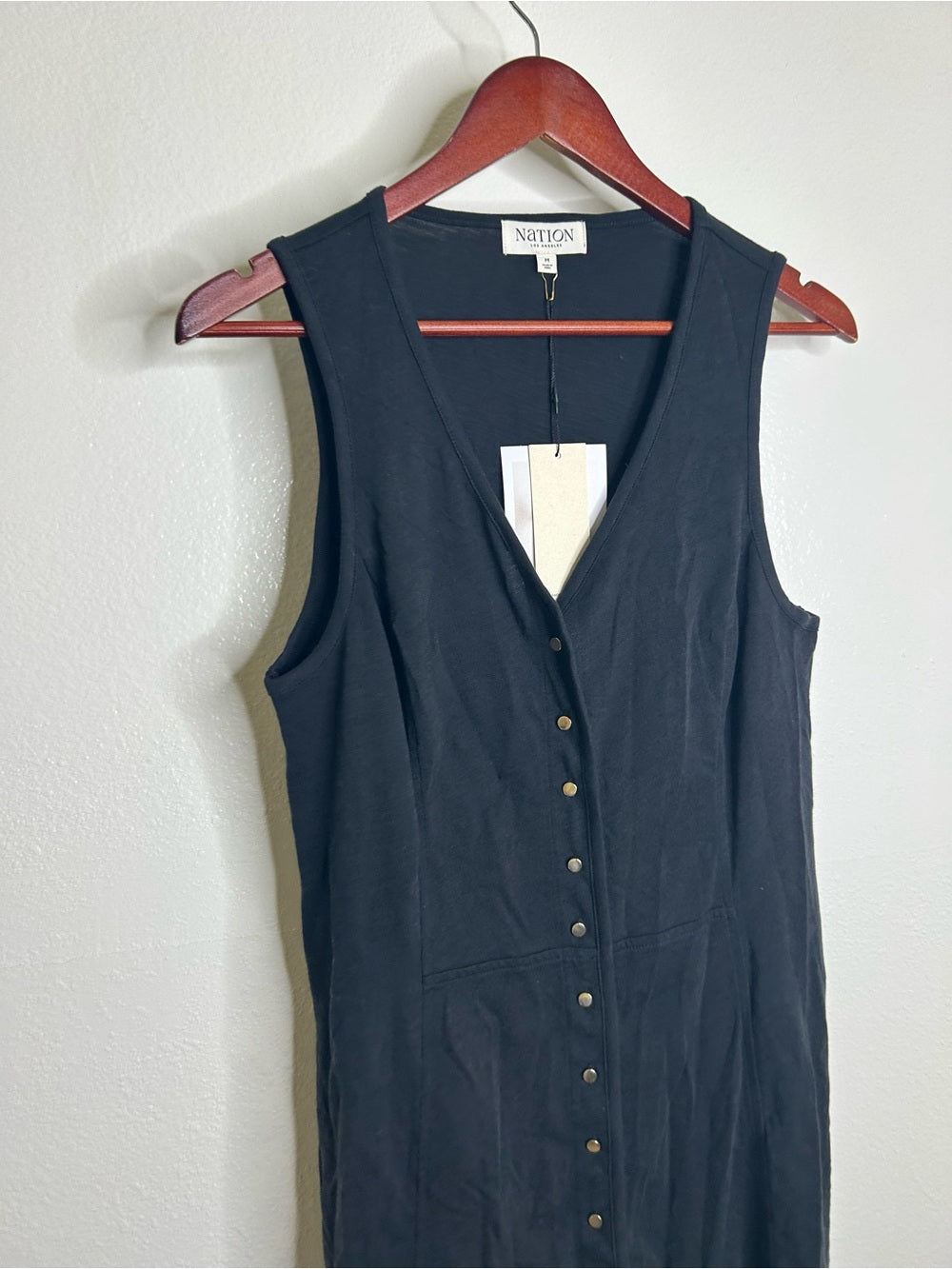 Nation LA 100% Cotton Black Gold Button V - Neck Button Down Mini Dress