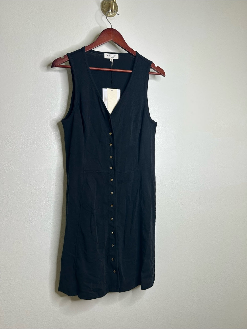 Nation LA 100% Cotton Black Gold Button V - Neck Button Down Mini Dress