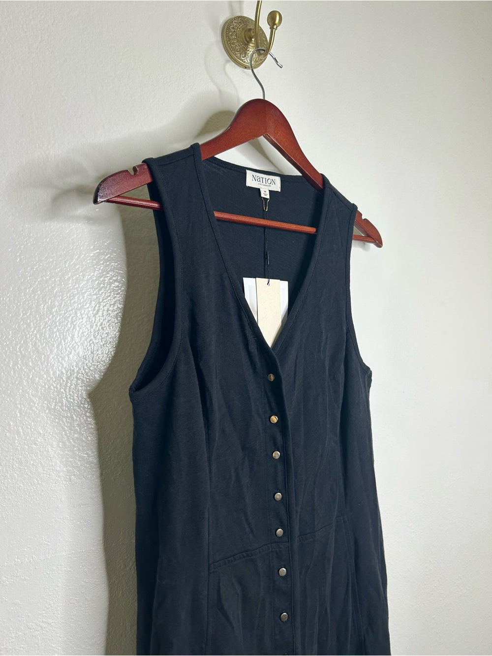 Nation LA 100% Cotton Black Gold Button V - Neck Button Down Mini Dress