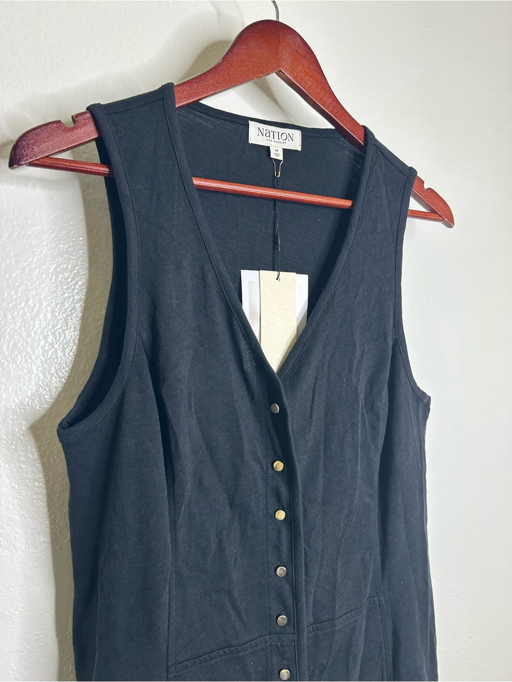 Nation LA 100% Cotton Black Gold Button V - Neck Button Down Mini Dress