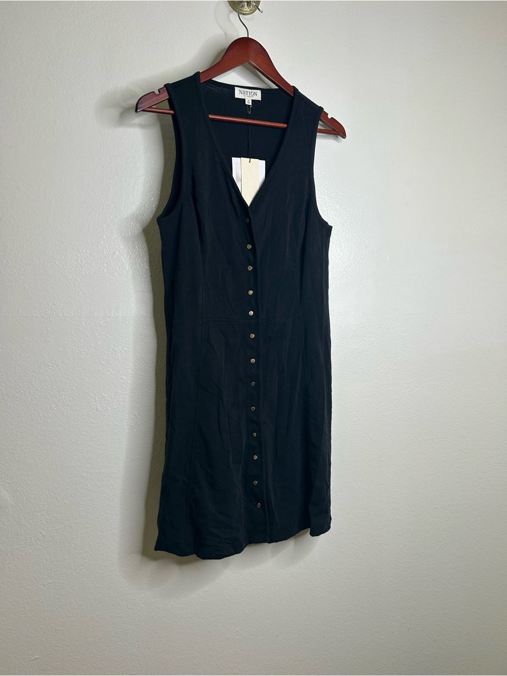 Nation LA 100% Cotton Black Gold Button V - Neck Button Down Mini Dress