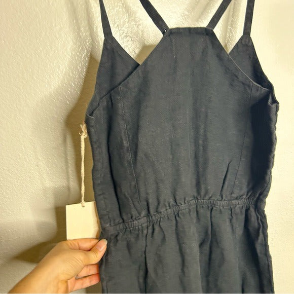 MATE The Label 100% Linen Button Down Tank Jumpsuit in Black