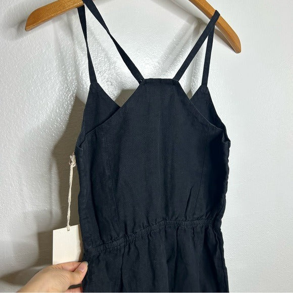 MATE The Label 100% Linen Button Down Tank Jumpsuit in Black