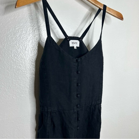 MATE the Label MATE The Label 100% Linen Button Down Tank Jumpsuit in Black - Linen