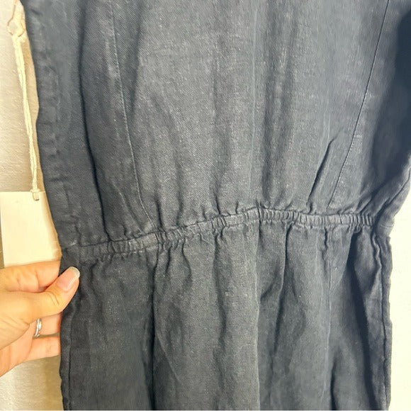 MATE The Label 100% Linen Button Down Tank Jumpsuit in Black