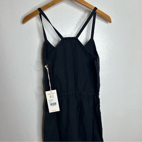 MATE The Label 100% Linen Button Down Tank Jumpsuit in Black