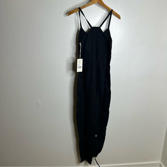MATE the Label MATE The Label 100% Linen Button Down Tank Jumpsuit in Black - Linen