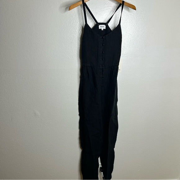 MATE the Label MATE The Label 100% Linen Button Down Tank Jumpsuit in Black - Linen