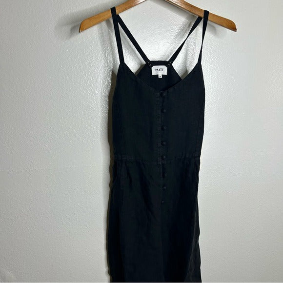 MATE the Label MATE The Label 100% Linen Button Down Tank Jumpsuit in Black - Linen