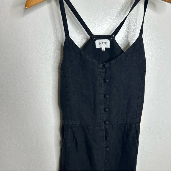 MATE the Label MATE The Label 100% Linen Button Down Tank Jumpsuit in Black - Linen