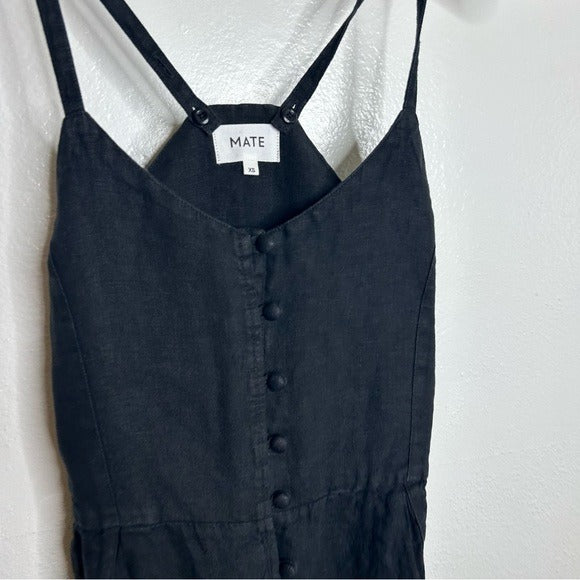 MATE the Label MATE The Label 100% Linen Button Down Tank Jumpsuit in Black - Linen