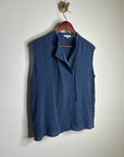 VINCE 100% Silk Peacock Blue Sleeveless Lightweight Tie Front Blouse