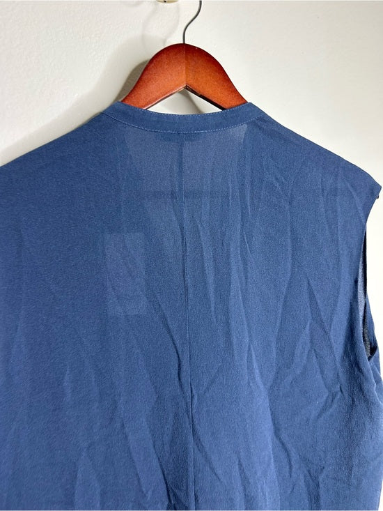 VINCE 100% Silk Peacock Blue Sleeveless Lightweight Tie Front Blouse