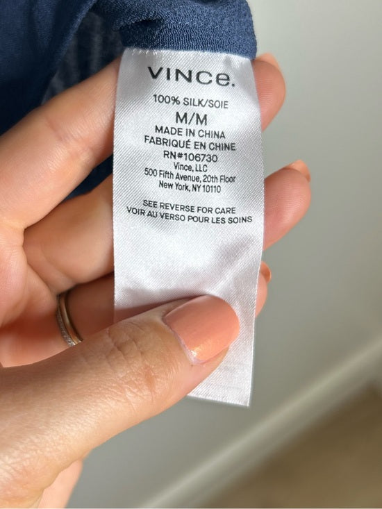 VINCE 100% Silk Peacock Blue Sleeveless Lightweight Tie Front Blouse