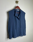 VINCE 100% Silk Peacock Blue Sleeveless Lightweight Tie Front Blouse