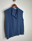 VINCE 100% Silk Peacock Blue Sleeveless Lightweight Tie Front Blouse