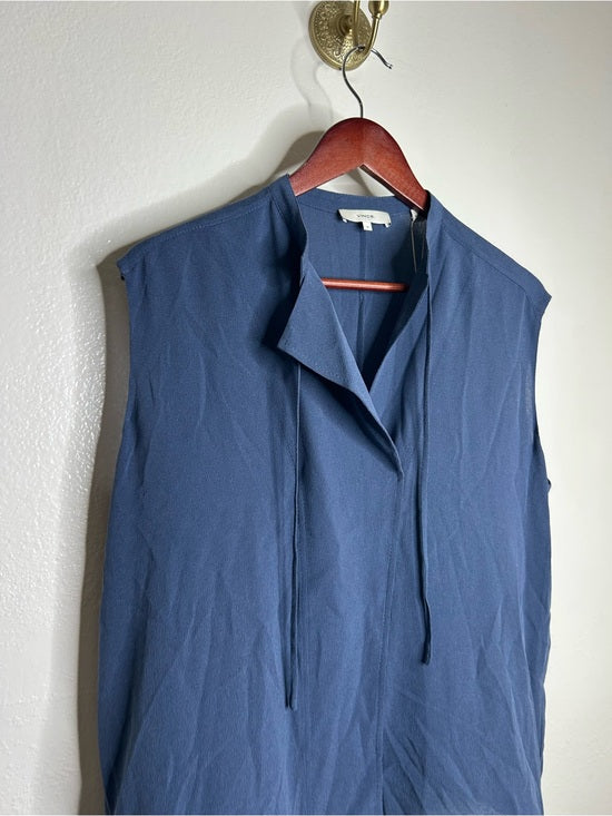 VINCE 100% Silk Peacock Blue Sleeveless Lightweight Tie Front Blouse