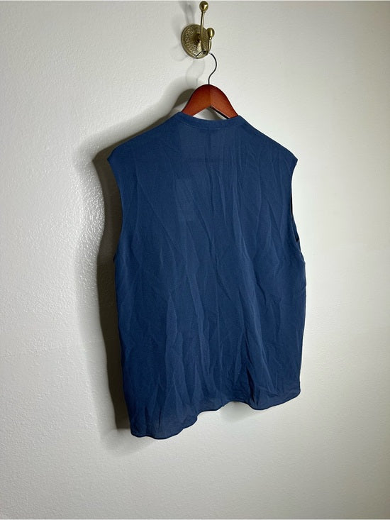 VINCE 100% Silk Peacock Blue Sleeveless Lightweight Tie Front Blouse