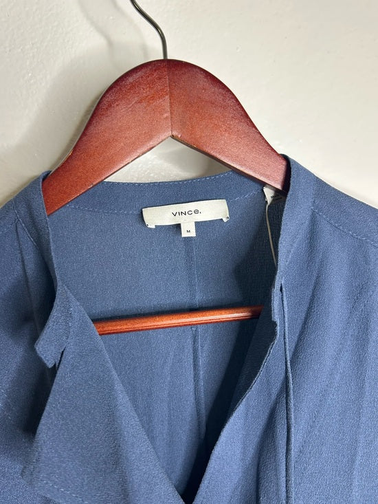 VINCE 100% Silk Peacock Blue Sleeveless Lightweight Tie Front Blouse