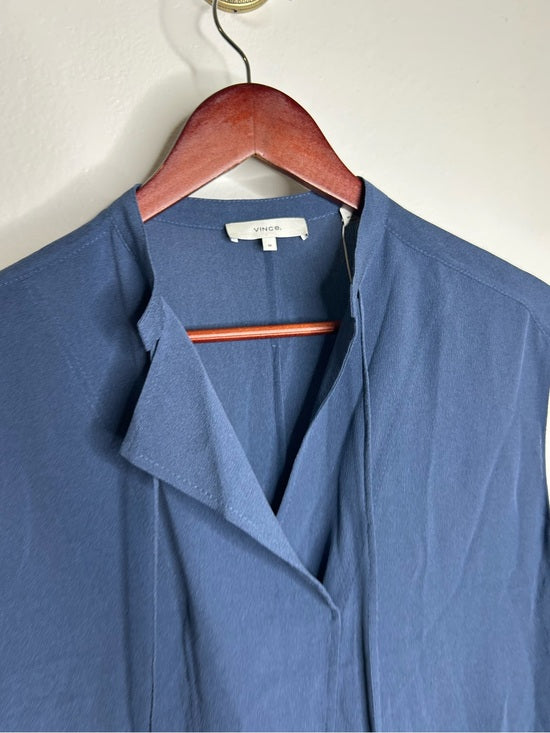 VINCE 100% Silk Peacock Blue Sleeveless Lightweight Tie Front Blouse