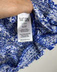 Nation LA 100% Pima Cotton Blue Floral Puff Sleeve Tie Front Blouse Top