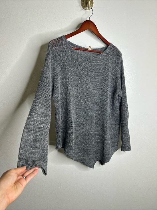 Eileen Fisher 100% Cotton Open Knit Gray Lightweight Handerchief Sweater