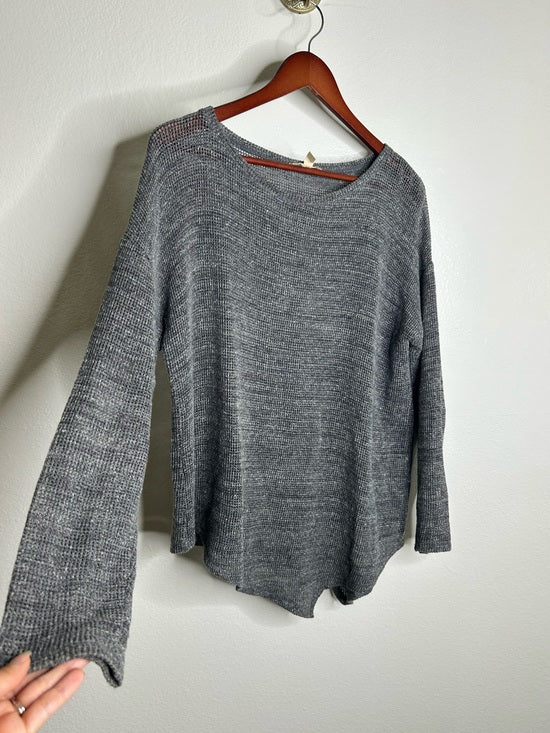 Eileen Fisher 100% Cotton Open Knit Gray Lightweight Handerchief Sweater
