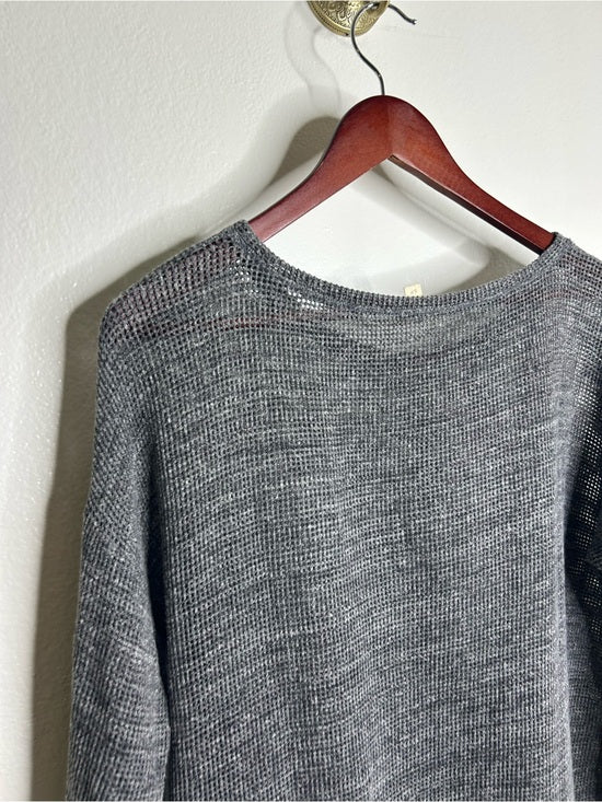 Eileen Fisher 100% Cotton Open Knit Gray Lightweight Handerchief Sweater