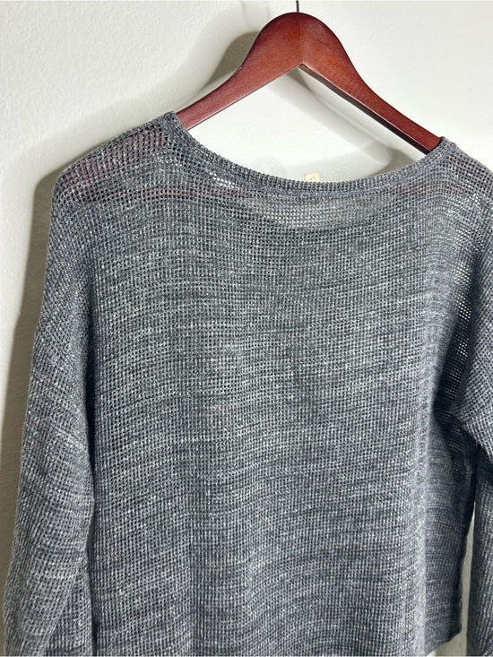 Eileen Fisher 100% Cotton Open Knit Gray Lightweight Handerchief Sweater