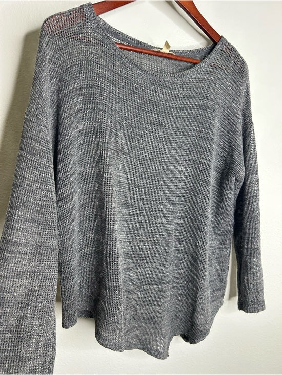 Eileen Fisher 100% Cotton Open Knit Gray Lightweight Handerchief Sweater