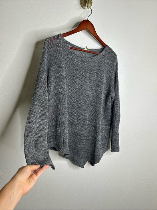 Eileen Fisher 100% Cotton Open Knit Gray Lightweight Handerchief Sweater