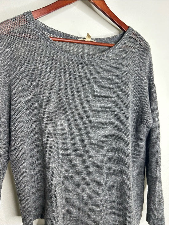 Eileen Fisher 100% Cotton Open Knit Gray Lightweight Handerchief Sweater