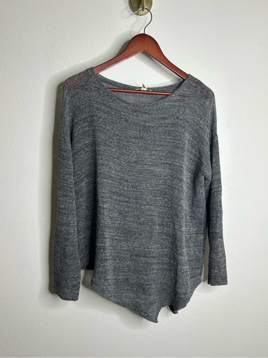 Eileen Fisher 100% Cotton Open Knit Gray Lightweight Handerchief Sweater