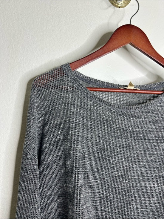 Eileen Fisher 100% Cotton Open Knit Gray Lightweight Handerchief Sweater