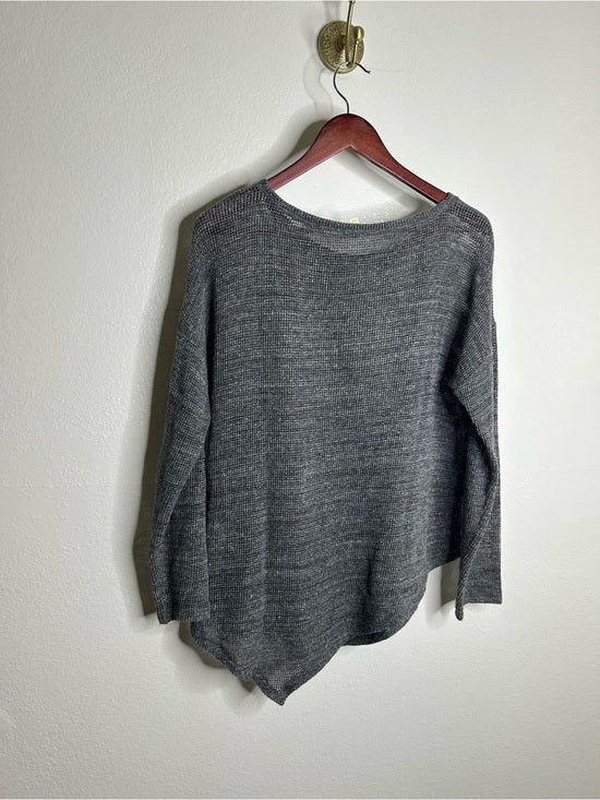 Eileen Fisher 100% Cotton Open Knit Gray Lightweight Handerchief Sweater