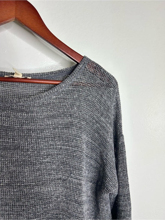 Eileen Fisher 100% Cotton Open Knit Gray Lightweight Handerchief Sweater