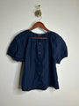 J. Crew 100% Cotton Navy Blue Scoop Neck Short Sleeve Button Down Blouse