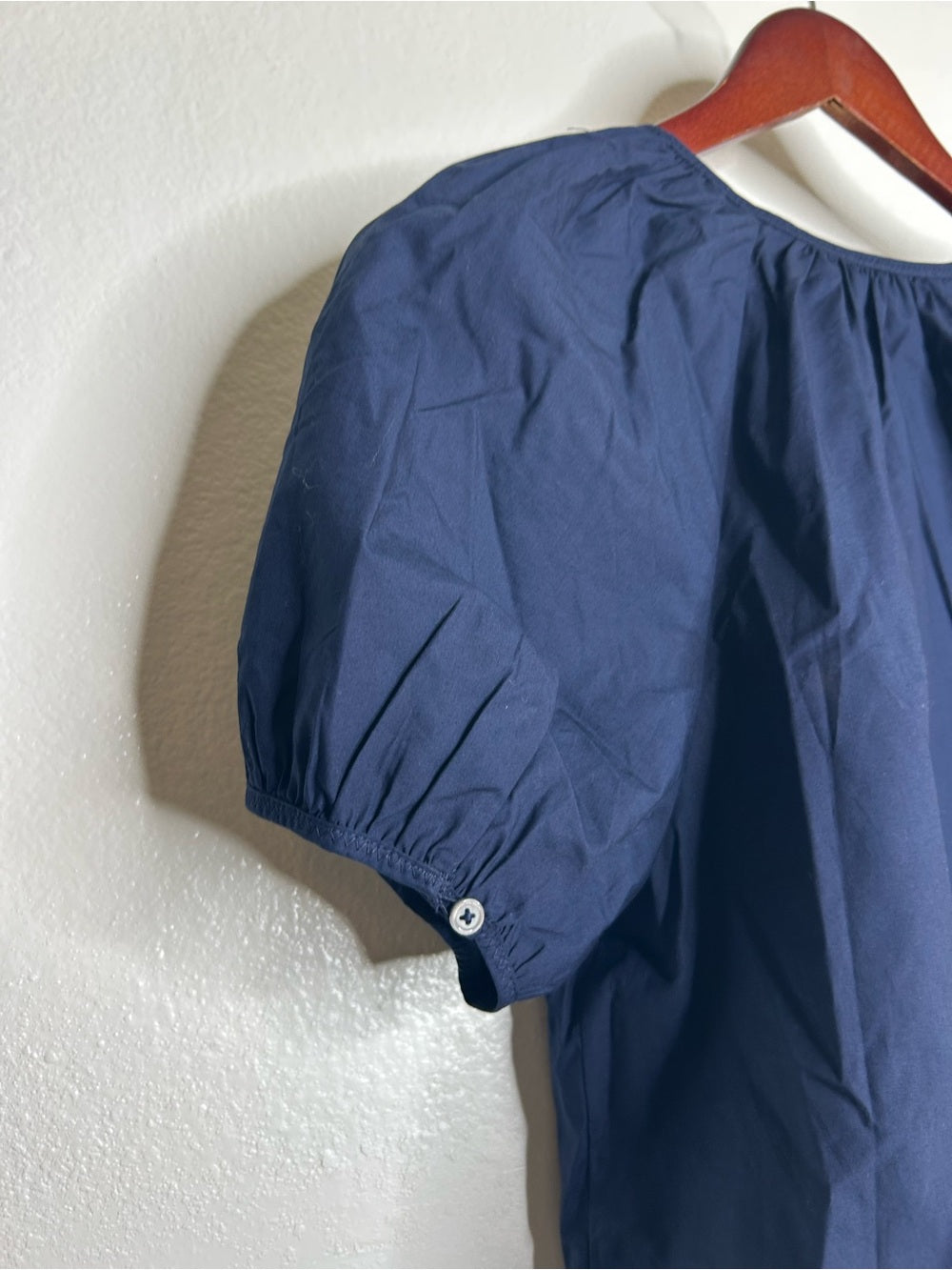 J. Crew 100% Cotton Navy Blue Scoop Neck Short Sleeve Button Down Blouse