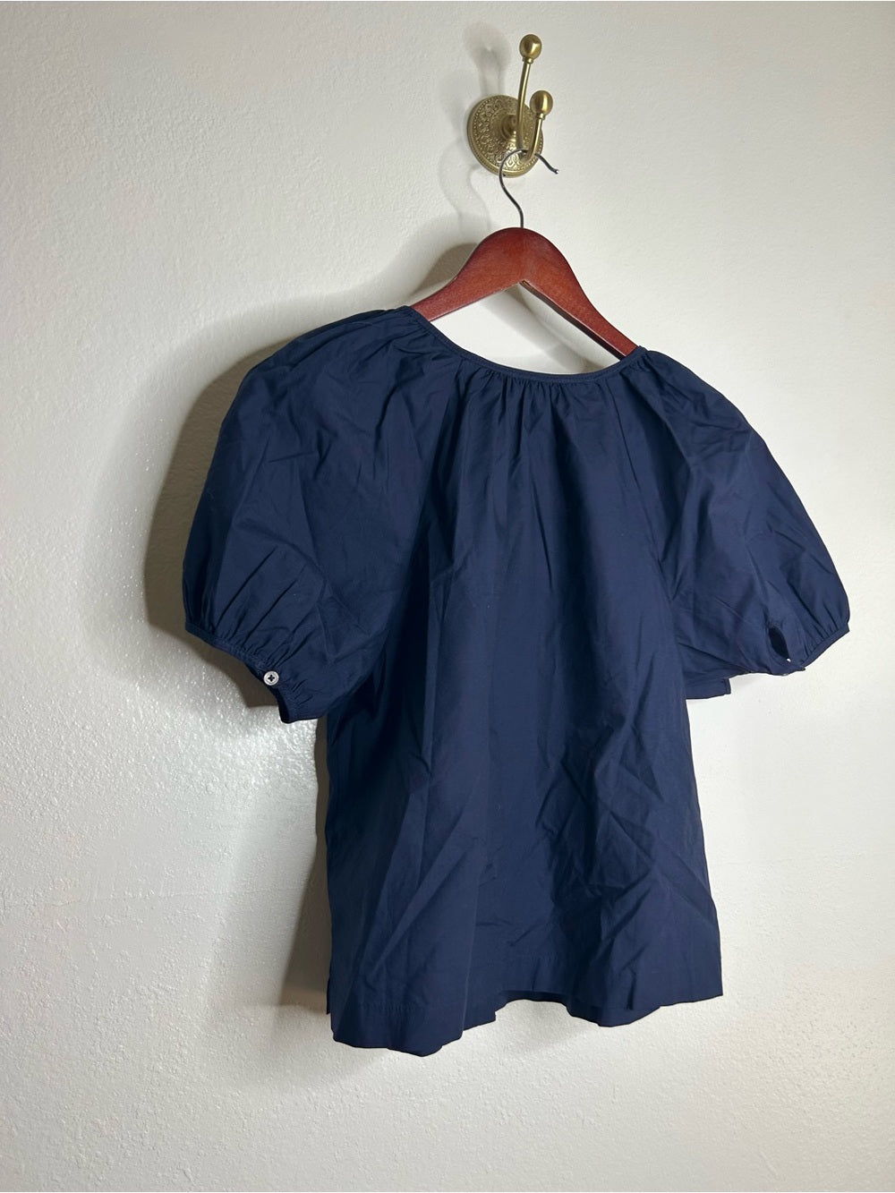 J. Crew 100% Cotton Navy Blue Scoop Neck Short Sleeve Button Down Blouse