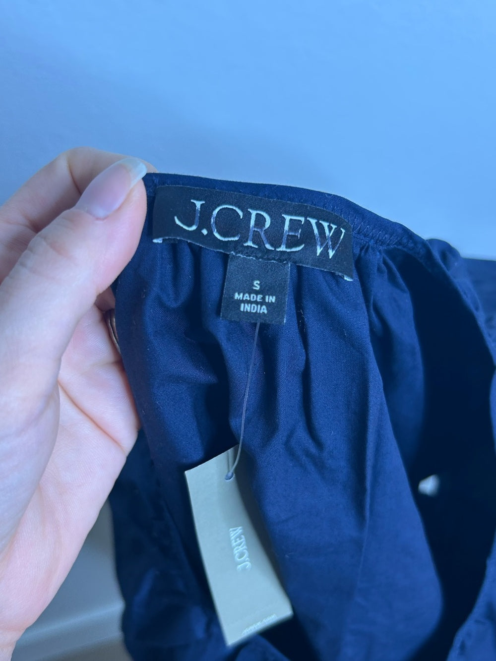 J. Crew 100% Cotton Navy Blue Scoop Neck Short Sleeve Button Down Blouse