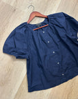 J. Crew 100% Cotton Navy Blue Scoop Neck Short Sleeve Button Down Blouse
