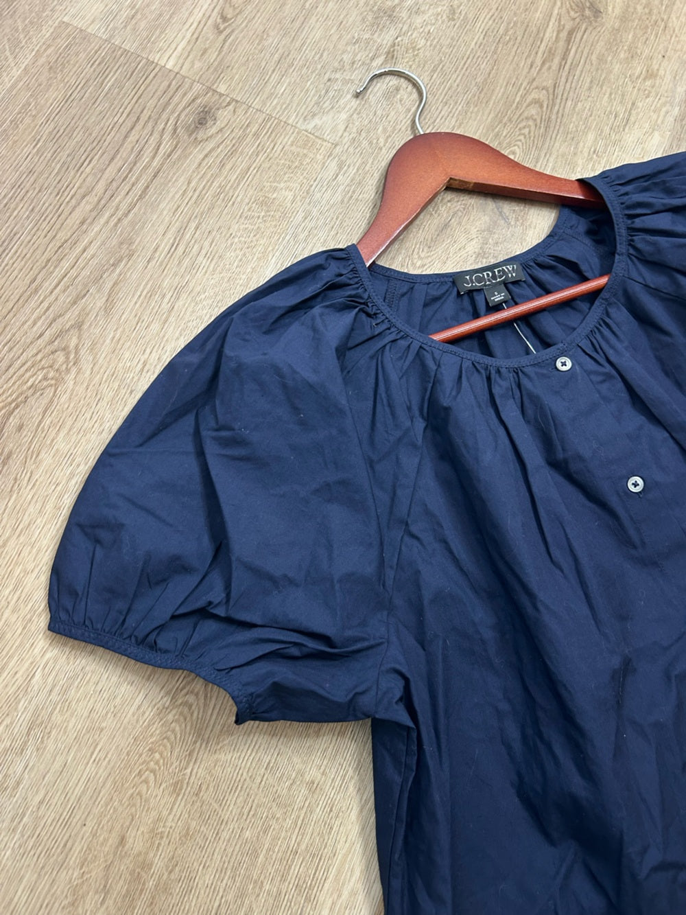 J. Crew 100% Cotton Navy Blue Scoop Neck Short Sleeve Button Down Blouse