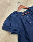 J. Crew 100% Cotton Navy Blue Scoop Neck Short Sleeve Button Down Blouse