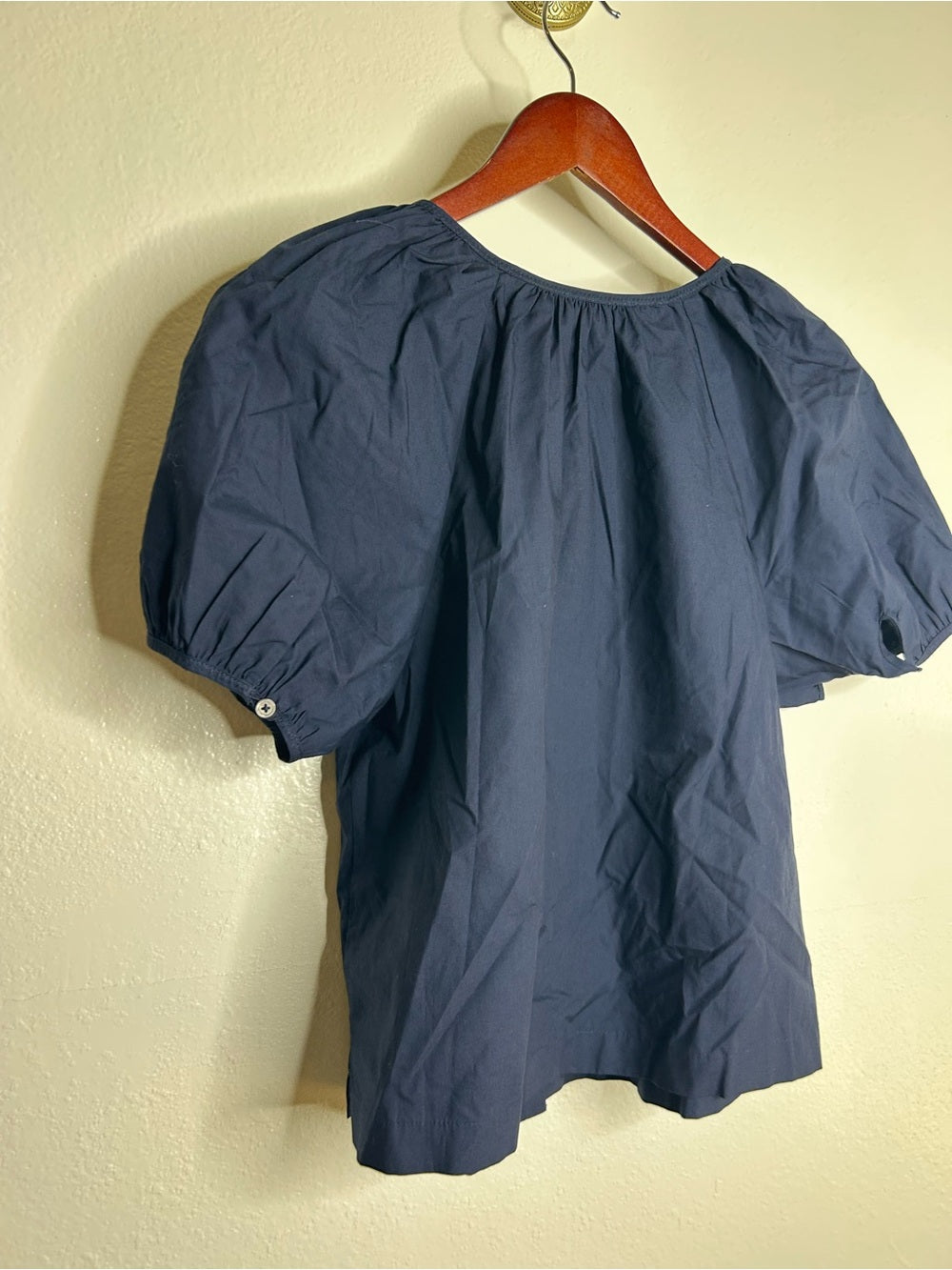J. Crew 100% Cotton Navy Blue Scoop Neck Short Sleeve Button Down Blouse