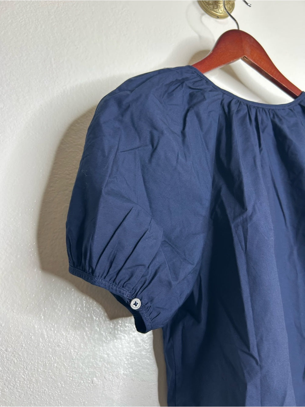 J. Crew 100% Cotton Navy Blue Scoop Neck Short Sleeve Button Down Blouse