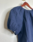 J. Crew 100% Cotton Navy Blue Scoop Neck Short Sleeve Button Down Blouse