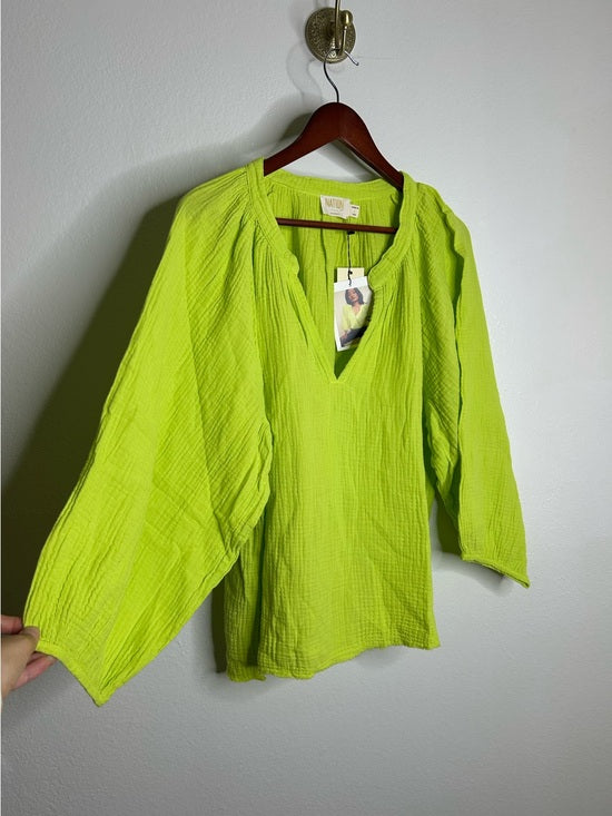 Nation LTD Nation LA 100% Cotton Gauze Bright Green Peasant Style Mimi Blouse - Cotton
